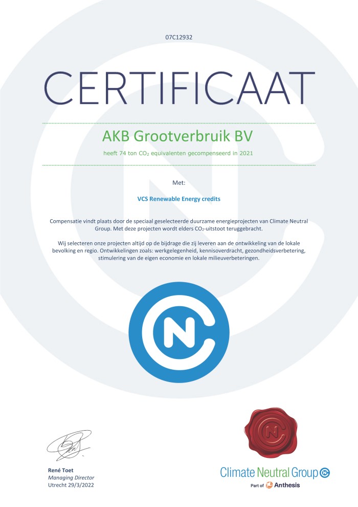 0CO2.Certificaat AKB Grootverbruik BV 2021